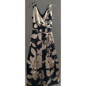 Donna Karan Black Gold Satin Burnout V-Neck Tie Sash Ball Gown Size 10 NWT